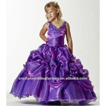 Best selling V-neckline beaded appliqued ruched ball gown grape flower custom-made girls pageant dresses CWFaf4880